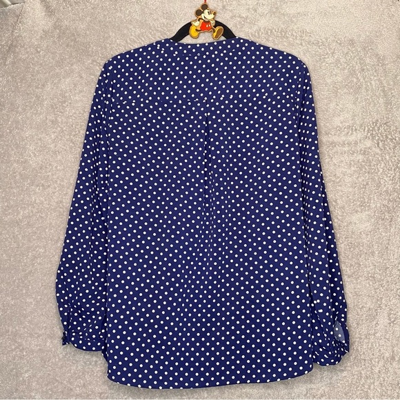 Notations 1X Top Shirt Navy Blue White Polka Dot Button Up Long Sleeve V Neck - Picture 4 of 6